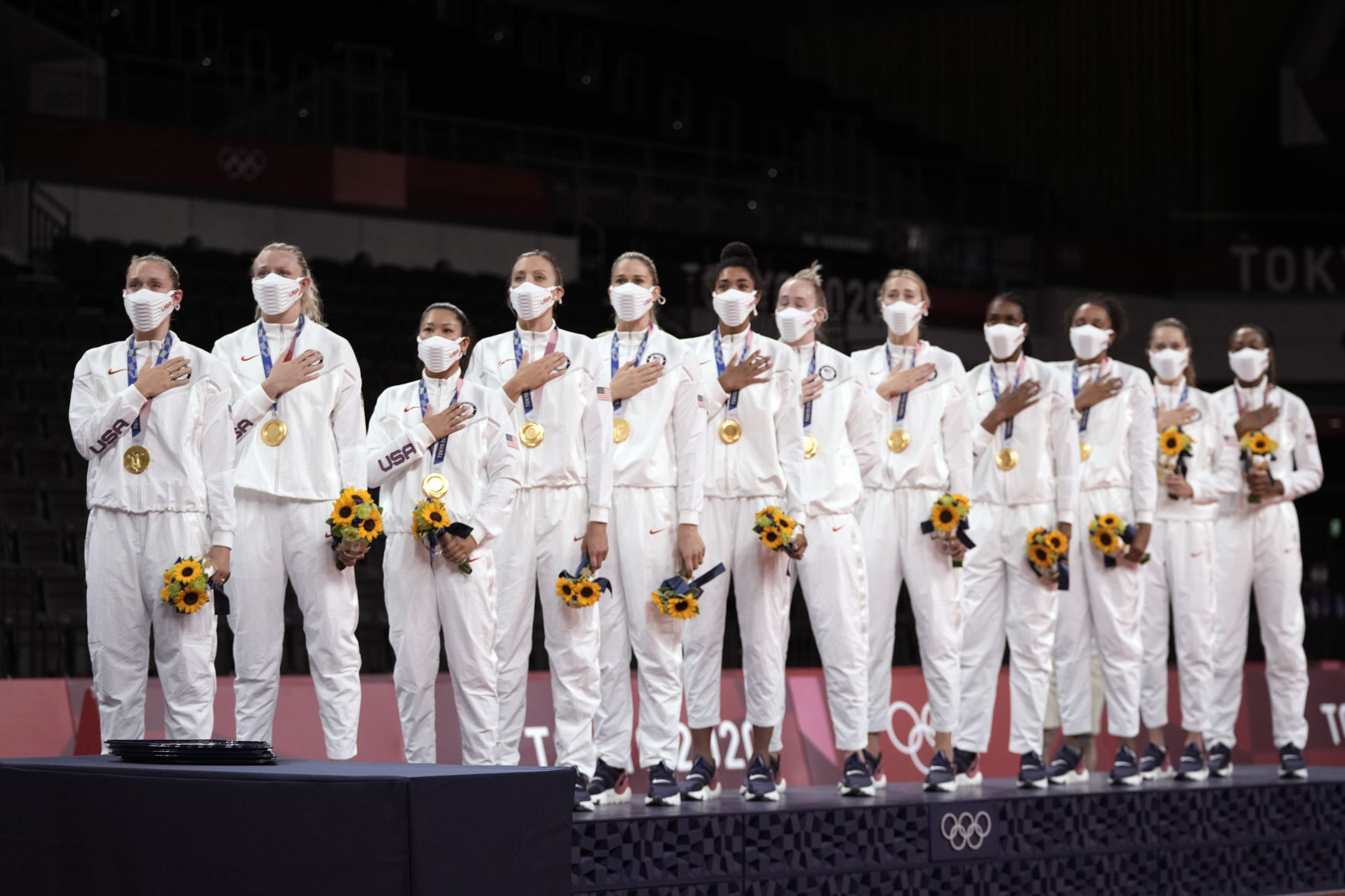 US TEAM LISTENS TO NATIONAL ANTHEM